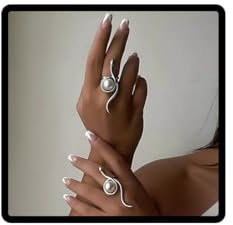 Danshinbow 2Pcs Einstellbare Ring Öffnungen Schlange Perle Ring Gold und Silber Legierung Ring Schmuck für Frauen Mädchen (Silber)
