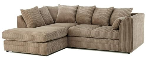 SOFASELECTIONUK LTD Jumbo Cord Scatter Back 4-Seater Left Hand Facing Corner Sofa: Elevate Your Living Room With Comfort and Style (Beige, Left Hand Facing)