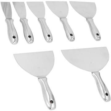 Putty Set, 7pcs Stainless Steel Drywall Paint Scraper w Sizes 1.5-8in, for Repairing Drywall, Removing Wallpaper, Applying Putty, Plaster Cement Drywall Hand Tool Kit