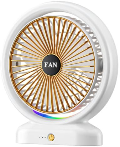 LYEAA USB Table Fan Rechargeable with Colorful Light Small Cooling Fan Low Noise Portable Table Fan 3 Speeds 180 Rotating for Living Room Dorm Office (Gold)
