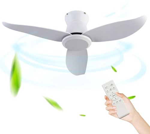 TuoyuanW 36in Ceiling Fan For Lounge Retro Small White Ceiling Fans 3 Blade 6 Speed Dc Reversible Black Quiet For Bedroom Ceiling Fan Without Lights，White
