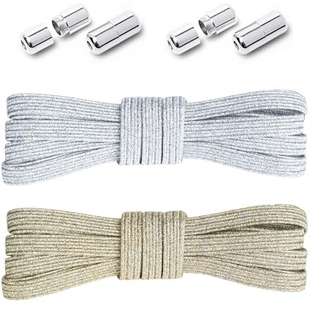 2 Pares Cordones Elásticos Ajustables para Zapatillas Deporte, ordones Planos de Lentejuelas 105cm Sin Atar con Hebilla Metálica No es Necesario Atar Cordones de Zapatos para Todo Tipo de Calzado