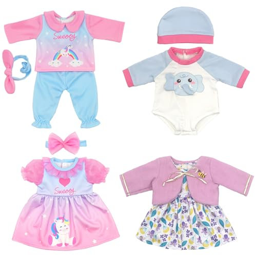 4-Packungen Puppenkleidung für 36-43 cm Baby Puppen mit Hut und Stirnband (Keine Puppe)