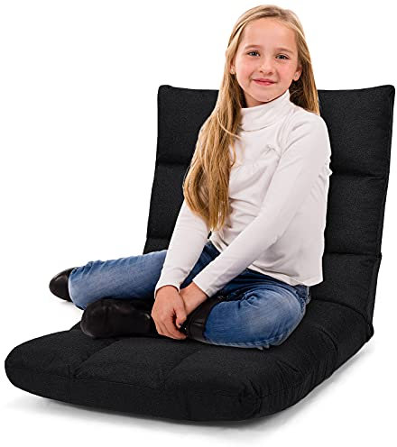 RELAX4LIFE Bodenstuhl Faltbar, Lazy Sofa, Meditationsstuhl, Bodensessel mit Verstellbarer Lehne, für Zuhause oder Büro, Farbewahl (Rabenschwarz)