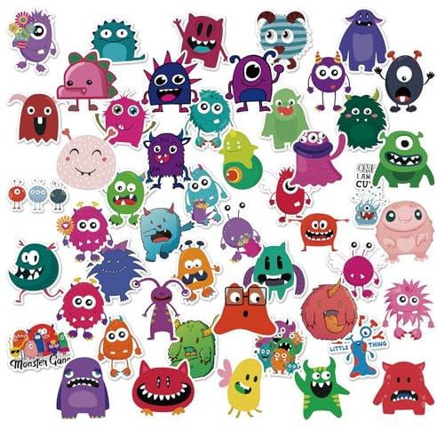 Kleine Monster Aufkleber, 50 Stück Bunte Wasserfeste Vinyl Aufkleber, Cute Cartoon Graffiti Aufkleber, Aufkleber Set für Laptop Gitarre Skateboard Fahrrad, Jugendliche Kinder Erwachsene
