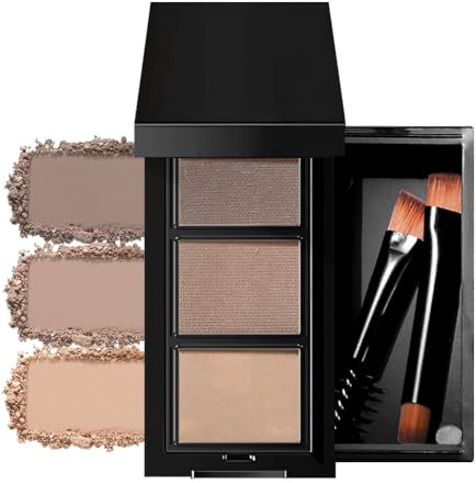 Light Medium Brown Eye Brow Powder for Women, Taupe Eyebrow Powder Kit with Brush, Long-Lasting 3 Colors Brow Palette, Filler for Full, Defined Natural Brows Shaping