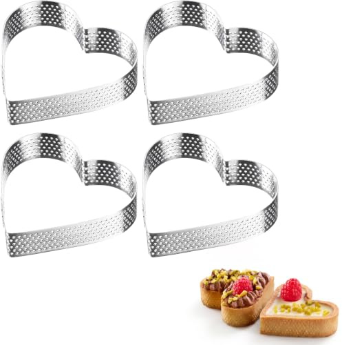 Westmark Tartelette-Rahmen 4 Stk. – Perfekte Tarte- und Quicheformen – Gleichmäßiges Backergebnis dank Perforation – Silber, Herzform, Ø 8cm