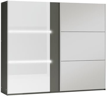 AGMAT-FURNITURE Schwebetürenschrank Neapol 250, 2 Türen Kleiderschrank mit 1 Spiegel, Moderne Garderobe, Schrank in Größe: 250 x 215 x 65 cm
