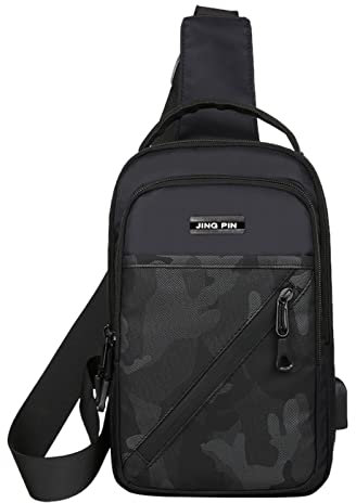 Sac à dos à bandoulière pour homme et femme avec câble USB pour randonnée, camping, voyage en plein air, ordinateur portable et sacs à bandoulière, Noir , Taille unique