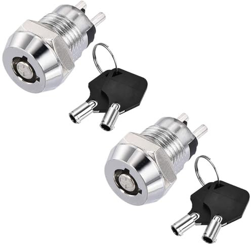 VISSQH Interruptor de llave redondo de 12V interruptor llave ON/OFF Interruptor de botón llave de Metal de 12 mm Interruptor de Bloqueo Llave, interruptor de arranque(2 pieza)