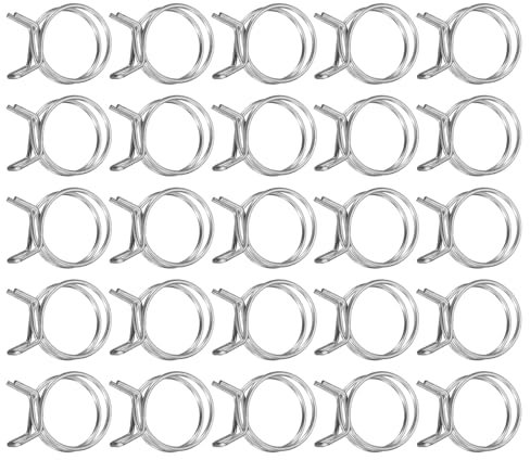 sourcing map 25 fascette stringitubo a molla a doppio filo con diametro interno da 28 mm, in acciaio inossidabile, clip a molla regolabili per tubo del carburante, tubo in silicone, tubo dell'acqua