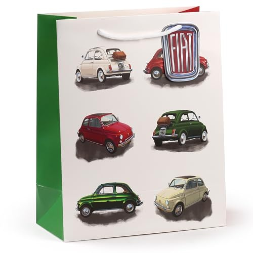 Puckator Fiat 500 Retro Large Glossy Gift Bag Large 33 cm for Birthdays and Parties