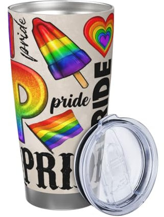 Bofemgt Pride Tumbler Stainless Steel Double Wall Vacuum Insulated Rainbow Coffee Travel Mug, Perfect LGBT Gifts For Gay Friends 20 oz