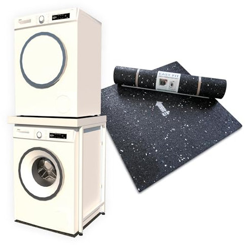 Appliance Stand - White with Worktop, Anti-Tip Plinth +1 Anti-Vibration Mat (600×600×8mm) | Heavy-Duty Washing Machine Stand & Universal Stacking Kit | Washer & Dryer Pedestal for Laundry