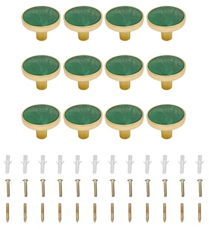12Pcs Zinc Alloy Drawer Knobs, Round Kitchen Cabinet Pull Handles with Screws for Chest of Drawers Furniture Cupboard Dresser Wardrobe Door Handles and Knobs (Green)