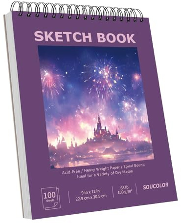 Soucolor 9x12 Sketch Book for Women Sketch Book, 100 Sheets (68lb/100gsm) Drawing Paper, Art Supplies for Adults, 1-Pack
