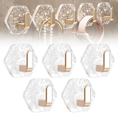 laocaf Haken Badezimmer Selbstklebend, 2025 Neue Transparente Kleiderhaken Selbstklebend, Haken Ohne Bohren, Schön und Nahtlos, für Küchen, Badezimmer, Garderoben (5, Gold)