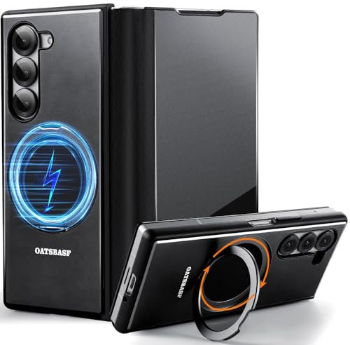 NIFBANG Case for Samsung Galaxy Z Fold 5,with MagSafe 360°Rotatable Magnetic Kickstand,Leather Aluminum Metal Front Screen Protector Full Body Phone Flip Cover,Shockproof Grade Protective Case,Black