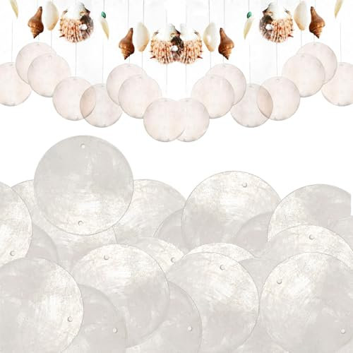 100 Stück Muschel Perlmutt Scheiben, Runde Perlmutt mit Zwei Löchern, Windspiel Anhänger Retro, Girlande Muschelvorhang, für DIY Basteleien, Heimdekoration, Maritime Deko Muscheln(Weiß)