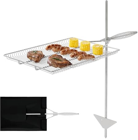Easy Swivel Fire Pit Grill Grate – 304 Stainless Steel – 15 x 22 Cooking Surface with 36 Stake for Campfire Cooking