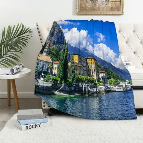 MAAPCHP Kuscheldecke Flauschig Decke Fleecedecke Malerische Landschaften des Lago di Co Wohndecke Warm Winter Weich,Decke Couch Blanket,Wohn- & Kuscheldecken 150 x 130 cm,Sofa überwurfdecke