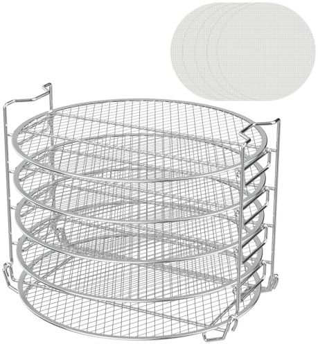 Dehydrator Rack for Ninja Foodi 6.5 & 8 Qt Pressure Cooker Air Fryer, Stainless Steel Grill Stand Accessories w/5-Pack Silicone Non-stick Dehydrator Sheets for Ninja Instant Pot Air Fryer 8 Qt Insert