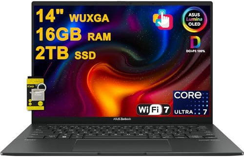 ASUS Zenbook 14 Creator Laptop 14 WUXGA Lumina OLED Touch (100% DCI-P3, 500nits HDR) Intel 16-core Ultra 7 255H (fino a 13 top) 16 GB RAM 2 TB SSD per Business Professional Win11 ICP Hub w/Copilot AI