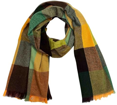 J26 Winterschal mit Karo Glencheck Motiv Farbverlauf Herbst Schal Wolle kariert Poncho (Senfgelb)