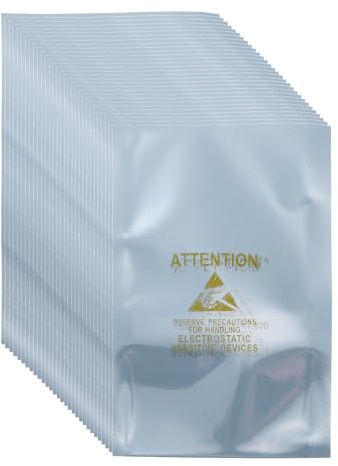 sourcing map 100 Pcs Anti Static Bags 2.8 x 4.3 Open Top ESD Shielding Bag with Labels for Hard Drive HDD SSD Electronic Device Motherboards, Silver Gray