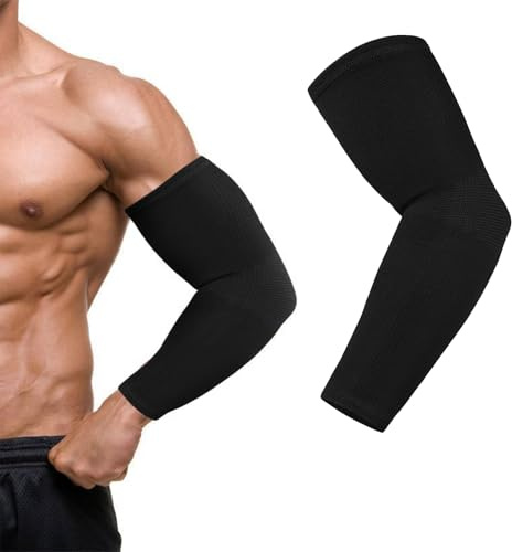 flintronic Mangas de Compresión para Hombres y Mujeres, Cabestrillos y Soporte de Brazos, Codera Ajustable, para Tenis, Golf, Dolor de Artritis, Hinchazón, Gym, Deportiva (Negro L)