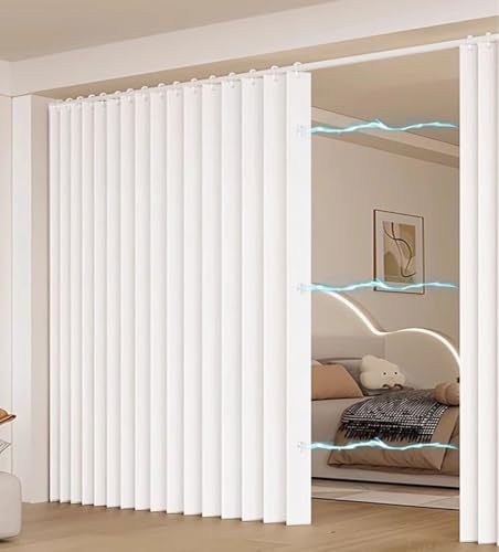 Schrankvorhang Zum Schieben Schlafzimmer - küche, Magnetischer Türvorhang im Akkordeon-Stil - Blickdicht, Vorhang Raumteiler für Schlafzimmer, Zimmer, Wohnzimmer(Weiß,160x200cm)
