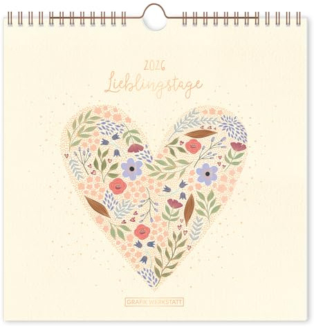 Lieblingstage - Kalender 2026 - Grafik Werkstatt - Wandkalender - Monatskalender mit Goldveredelung und handgefertigten Illustrationen und Platz zum Eintragen - 20 cm x 20 cm