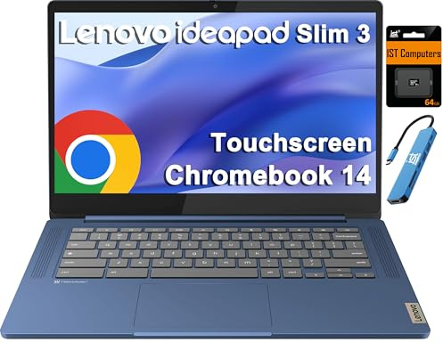Lenovo Chromebook 14 Laptop (14 FHD Touchscreen, 8-Core MediaTek Kompanio 520, 4 GB RAM, 128 GB (64 GB eMMC + 64 GB SD Card)), antiriflesso, 13 ore di durata della batteria, webcam, IST HUB, Chrome