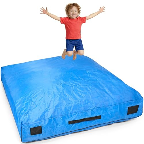 SaferBounce Hüpfpolster Für Kinder | Groß 152 x 152 cm Oder 122 x 91 cm | Hüpfkissen Kinder | Hüpfmatratze | Sprungmatte | Sensory Crash Pad Für Springen, Klettern | Groß, Blau V2