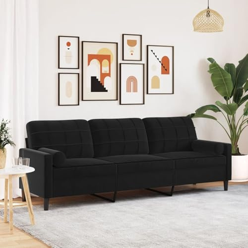 Gecheer Sofa 3-Sitzer mit Zierkissen Schwarz 210 cm Samt, Moderne Couch 3 Sitzer für Wohnzimmer Schlafzimmer Spielzimmer3278244