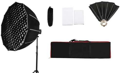Cryfokt Softbox Parabolique, 60 Cm Pliable à 12 Pôles, Design Portable, Diffuseur de Lumière Professionnel pour Photographie avec Grille de Montage Bowen Universelle pour Portrait en Studio, (120 cm)