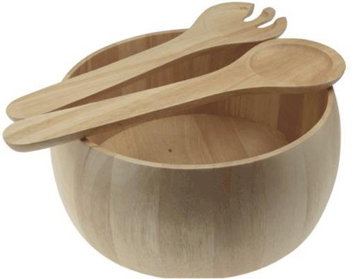 Large Hevea wooden Salad bowl and 2 servers ,Ecological Rubberwood Salad Bowl