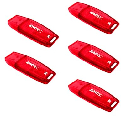 EMTEC - Lot de 5 Clés USB 2.0 C410 16 Go - Plastique Transparent - Vitesse de Lecture 15MB/s - Stockage de fichiers, Transfert de données, Informatique - Rouge