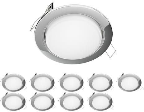 ledscom.de 10 Stück LED Einbaustrahler Zobe flach GX53 chrom rund 6,2W 509lm warm-weiß 107mm Ø Lochkreis 90mm Ø