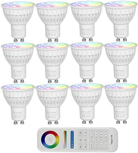 lighteu, MiLight LED-Spots und Fernbedienung kabellose Steuerung 2,4GHz, RF, Touch-Panel 4W GU10 12 Spotlights RGB+CCT & 1 Remote 4.0 watts