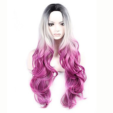 Damen Kunsthaar Perücke Lang Wellig violett natürlich Perücken Kostüm Perücke