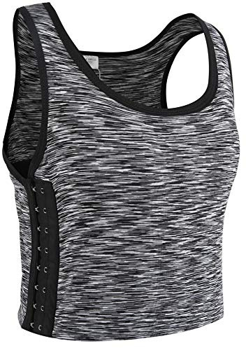 XUJI Women Tomboy Breathable Cotton Elastic Band Colors Chest Binder Tank, Light Grey, 3XL