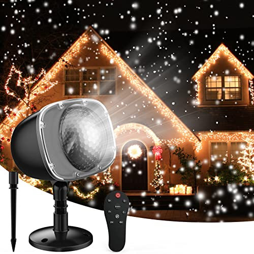 Syslux Snowfall LED Halloween Christmas Lights Projector, Remote Control Indoor Outdoor Holiday Lights Rotatable Snowflake for Halloween Xmas Wedding Home Party Garden Landscape Wall Decorations