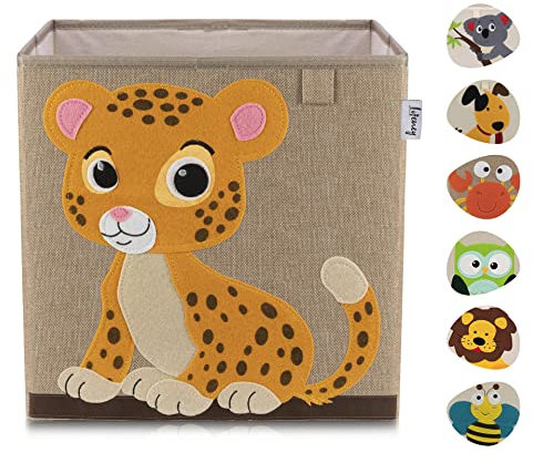 LIFENEY Aufbewahrungsbox Kinder mit Tiger Motiv I Spielzeugbox mit Tiermotiv passend für Würfelregale I Ordnungsbox für das Kinderzimmer I Aufbewahrungskorb Kinder