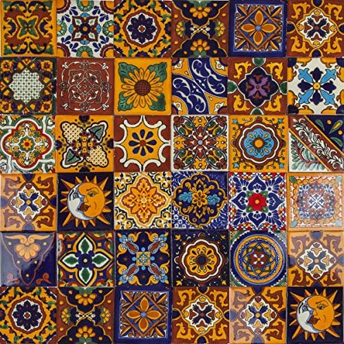 Cerames Piastrelle Mosaico Messicane Girasol – 30 ceramiche mattonelle messicane decorative per bagno, doccia, scale, parete posteriore della cucina | Tessere mosaico ceramica 10,5x10,5 cm