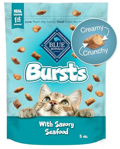 Blue Buffalo Bursts Crunchy & Creamy Cat Treats, Great for Training, Savory Seafood, 5-oz Bag
