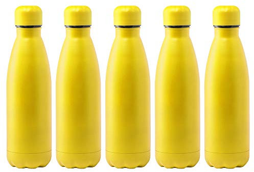 eBuyGB Metal Water Bottle 790ml Stainless Steel Leakproof Drinks Bottle Reusable BPA Free Matt Water Bottles - Travel Cup for School, Gym, Outdoor, Yoga & Sports - Yellow (Pack of 5)