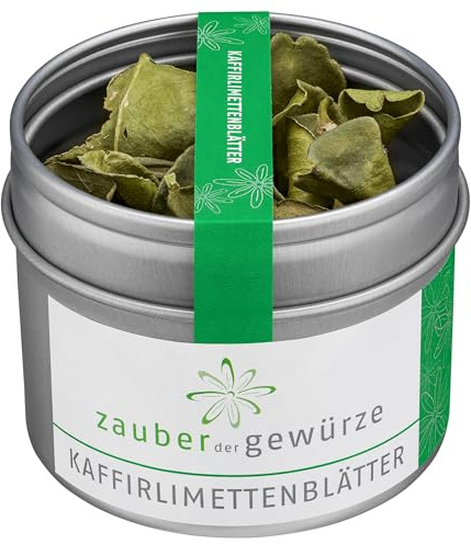 Zauber der Gewürze Kaffirlimettenblätter, getrocknet, das i-Tüpfelchen in der asiatischen Küche, für thailändische Gerichte wie Tom Yam Gung Suppe, Curries und viele weitere asiatische Gerichte, 2 g