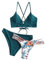 ZAFUL Damen Zweiteilig Bikini-Set mit verstellbarem BH Push-Up Rücken, Triangle Bustle Badehose mit Blummenmuster (Pfauenblau, S)