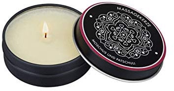 EIS Massagekerze | Sinnlich mit Moschus-Patschuli Duft | 6 Stunden Brenndauer | Hautpflege und Entspannung | Ergiebig und Vielseitig